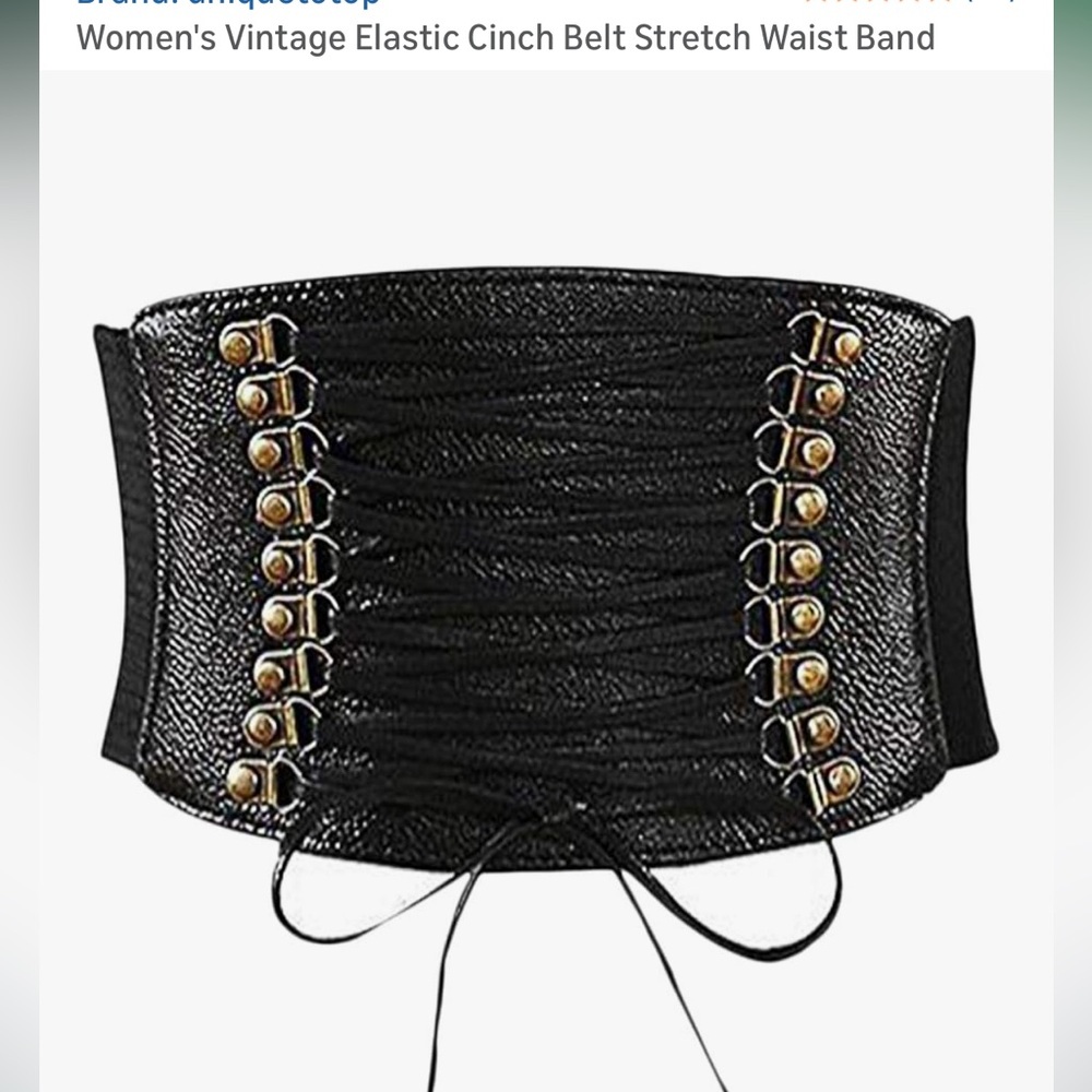 Black Elastic Cinch Belt with Gold Accents